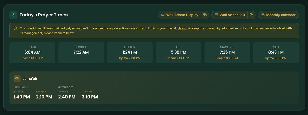 Prayer & Iqamah Times